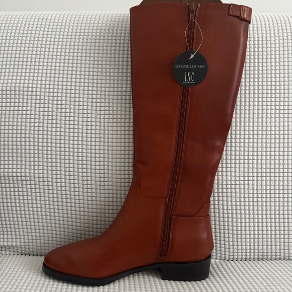 INC International Concepts Cognac Leather Knee-High Women's Riding Boots Aleah - Picture 7 of 13